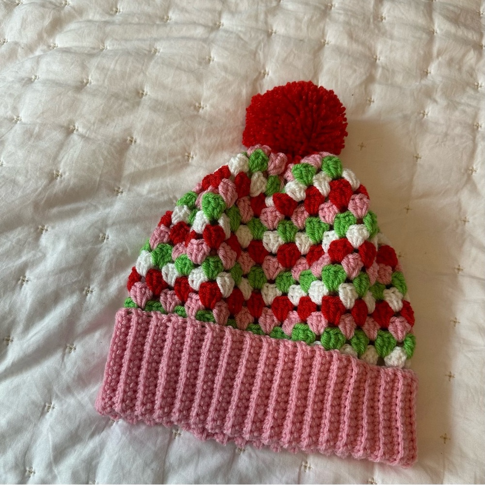 Colorful Crochet Beanie with Pom Pom handmade nwot